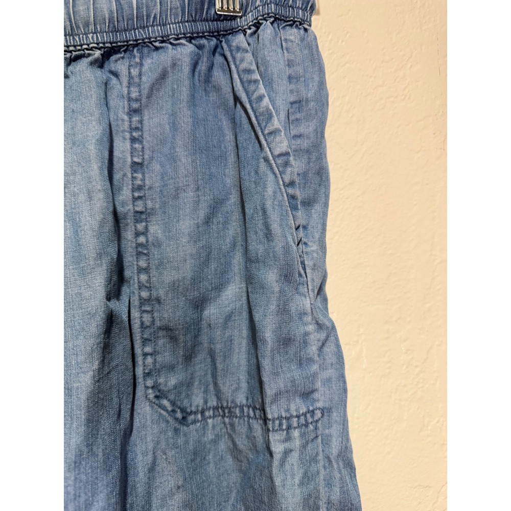 Splendid Women Blue Lyocell Chambray Wide Leg Cropped Drawstring Pants Small - Picture 3 of 7